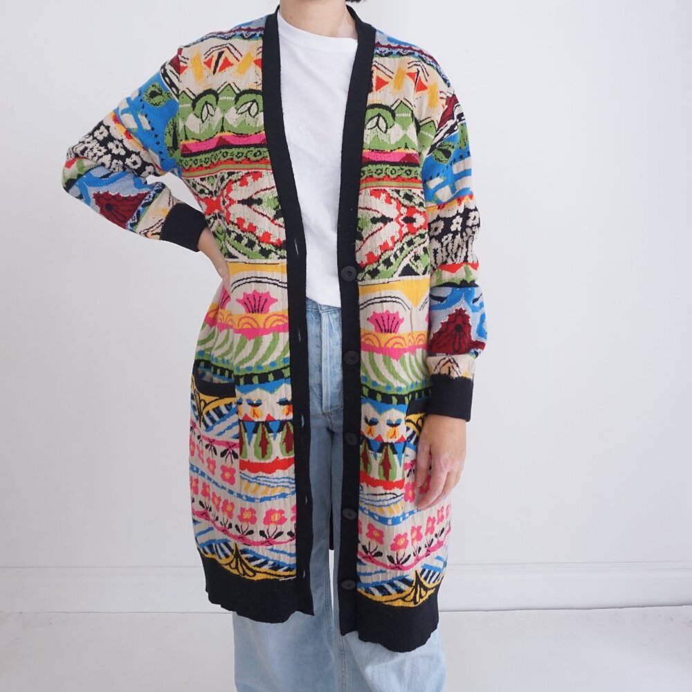 Aldo Martins Nashira Sweater Multi Color Wool Blend Long Cardigan Sweater L